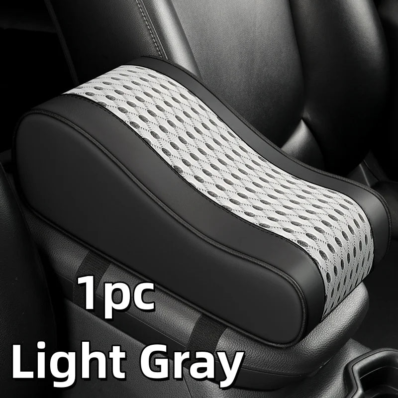Car Center Console Armrest Cushion – 7cm Height Pad with Storage Pocket - Delicate Leather  