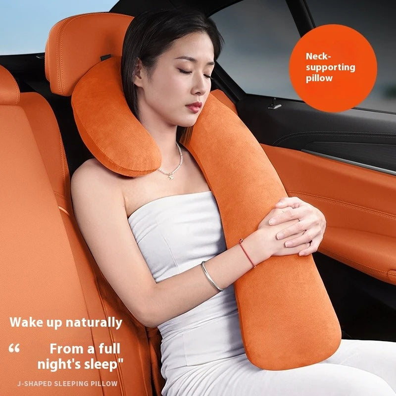 Car Seat Neck Pillow for Long Travel – Ergonomic Suede Sleeping Support Cushion for Vehicles - Delicate Leather  