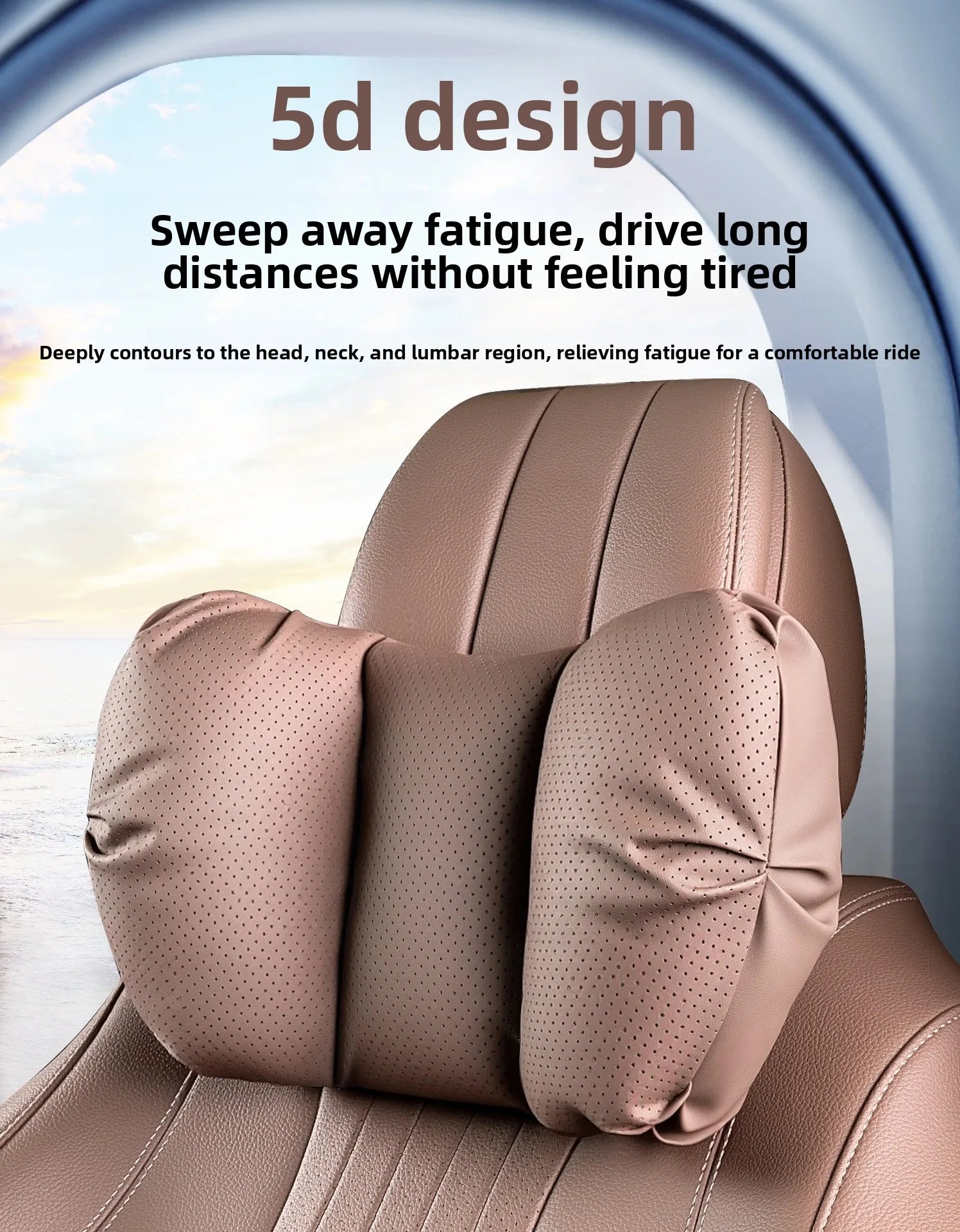 Universal Car Headrest & Lumbar Support Pillow – Breathable Perforated Leather Seat Cushion Set - Delicate Leather  
