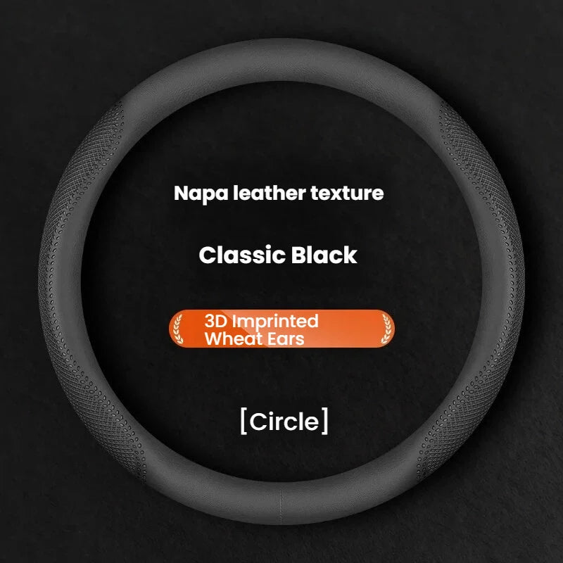 Ultra-Thin Leather Steering Wheel Cover – Universal Breathable Non-Slip All-Season Grip - Delicate Leather