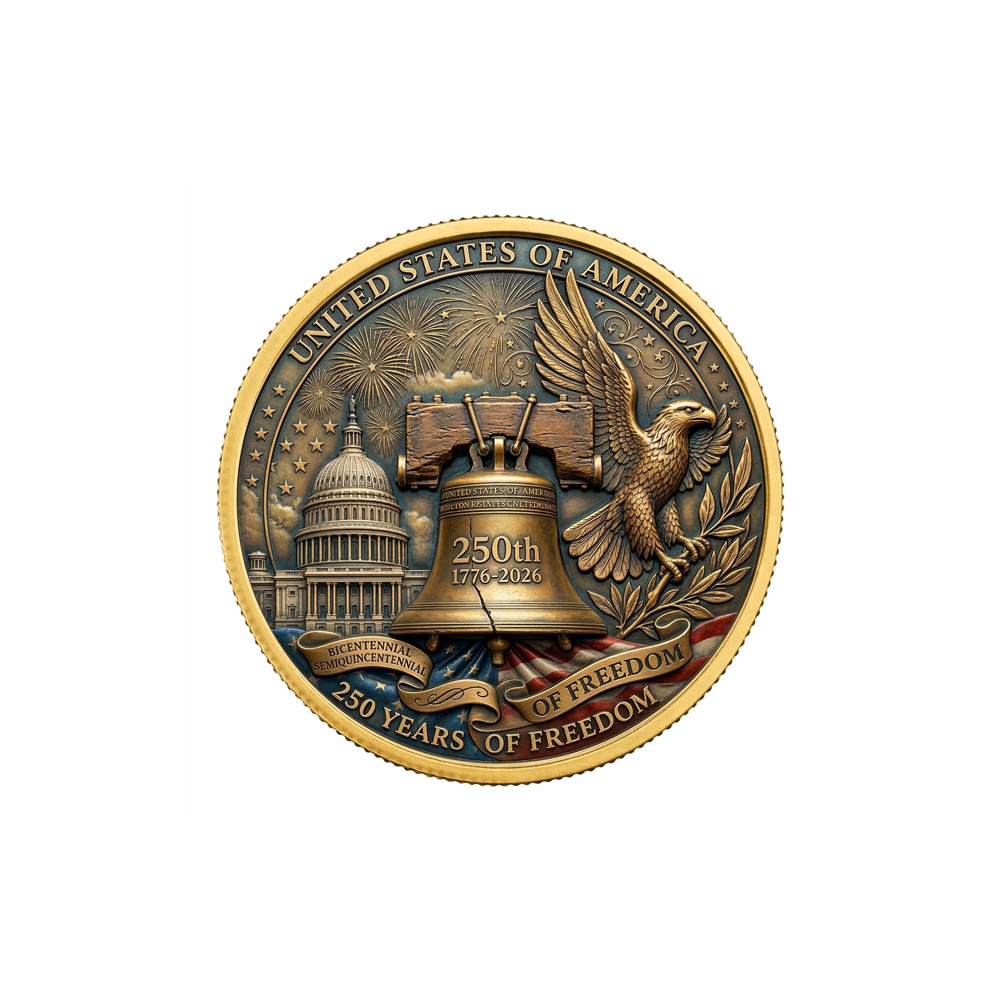 250th Anniversary of America 1776–2026 Commemorative Coin – Patriotic Souvenir Token 02 - Delicate Leather  