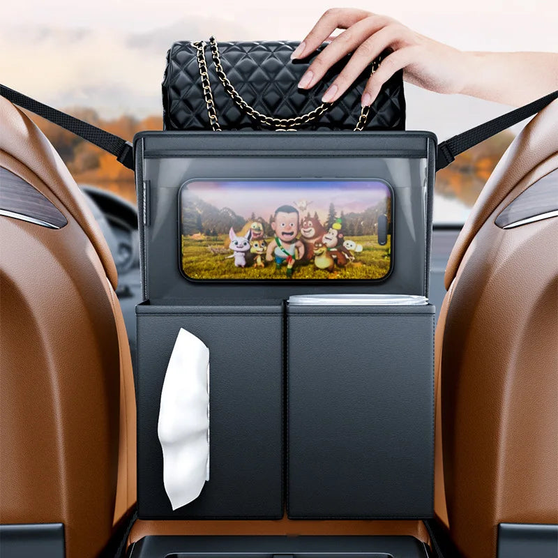 Leather Car Tissue Bag Holder – Universal Armrest & Seat Back Mounted Paper Box Organizer - Delicate Leather  