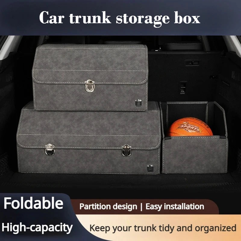 Luxury Suede Leather Car Trunk Organizer – Large Capacity Foldable Storage Box for Vehicle Interior - Delicate Leather  