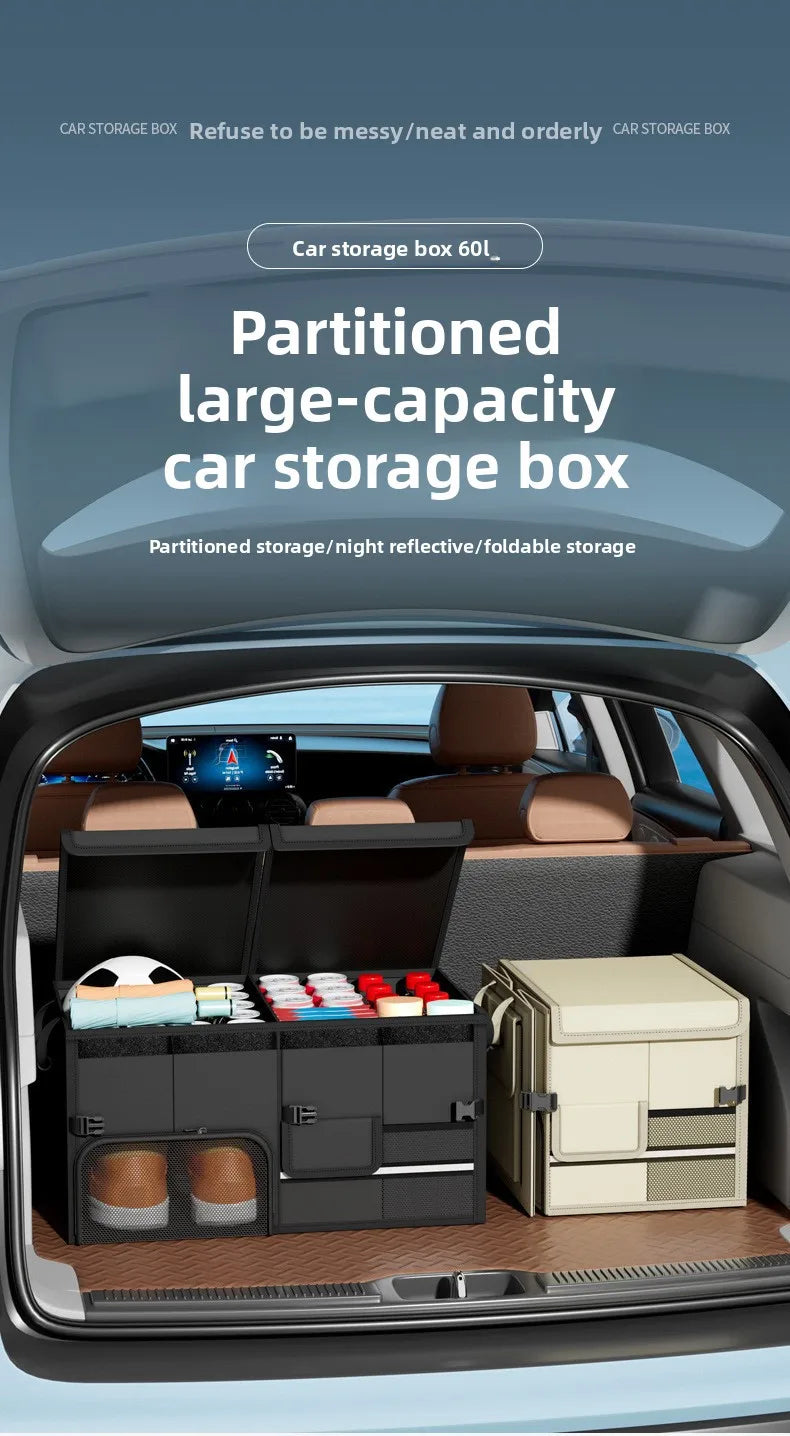 60L Foldable Car Trunk Organizer – Waterproof Large Capacity Storage Box for Travel & Outdoor Use - Delicate Leather  