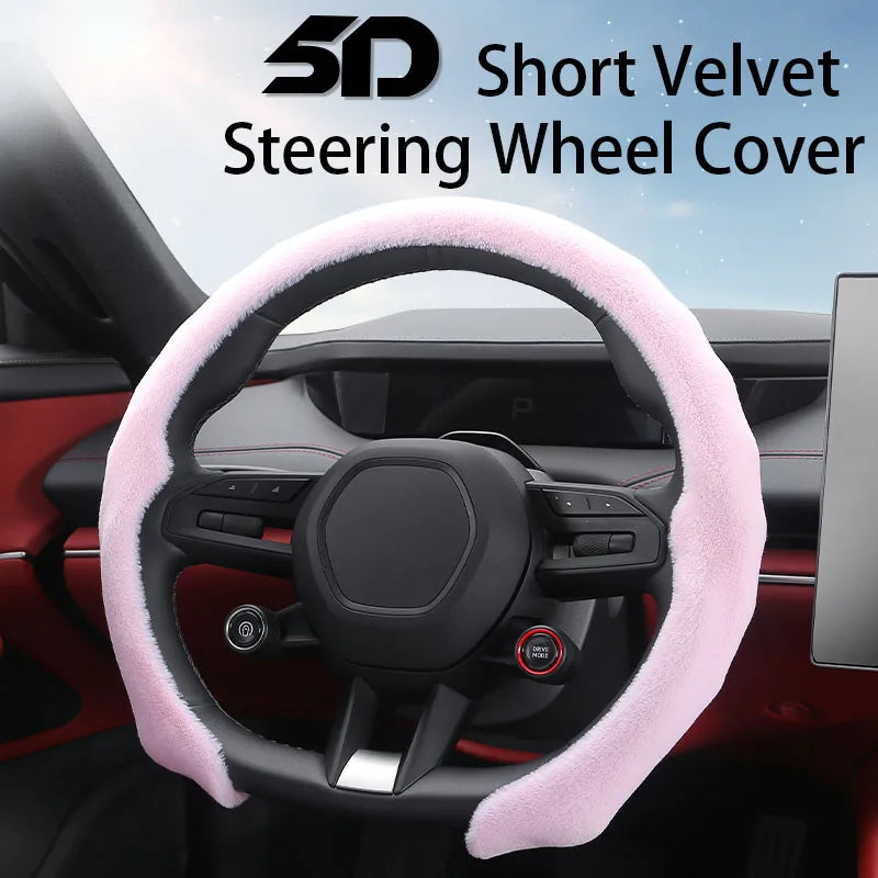 5D Short Plush Steering Wheel Cover – Breathable Ultra-Thin Anti-Slip Universal Fit - Delicate Leather  