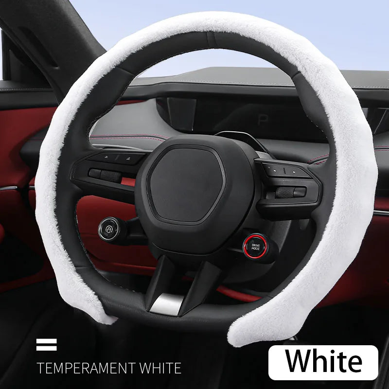 5D Short Plush Steering Wheel Cover – Breathable Ultra-Thin Anti-Slip Universal Fit - Delicate Leather  
