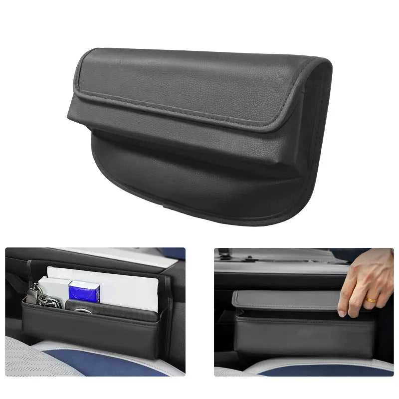Car Seat Gap Organizer – Magnetic Lid Center Console Storage Box for Vehicle - Delicate Leather  