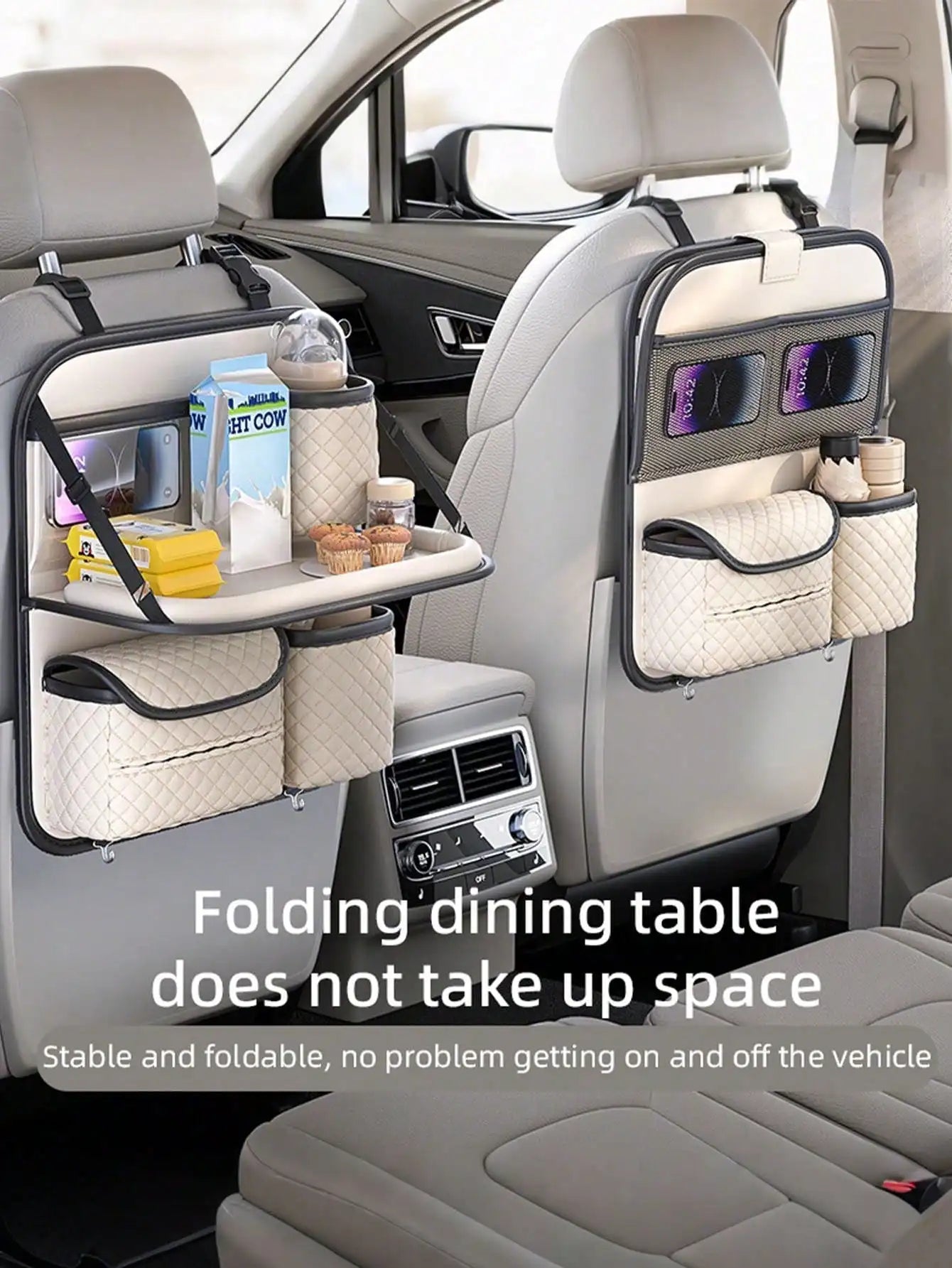 PU Leather Car Backseat Organizer – Multi-Functional Seat Back Storage Bag, Hanging Pouch for Phones, Bottles & Accessories - Delicate Leather  