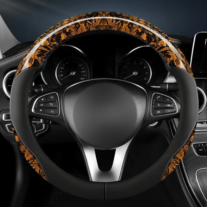 Premium Nappa Leather Steering Wheel Cover – Crystal Forged Carbon, Anti-Slip Rubber Grip, 15-Inch Universal - Delicate Leather  