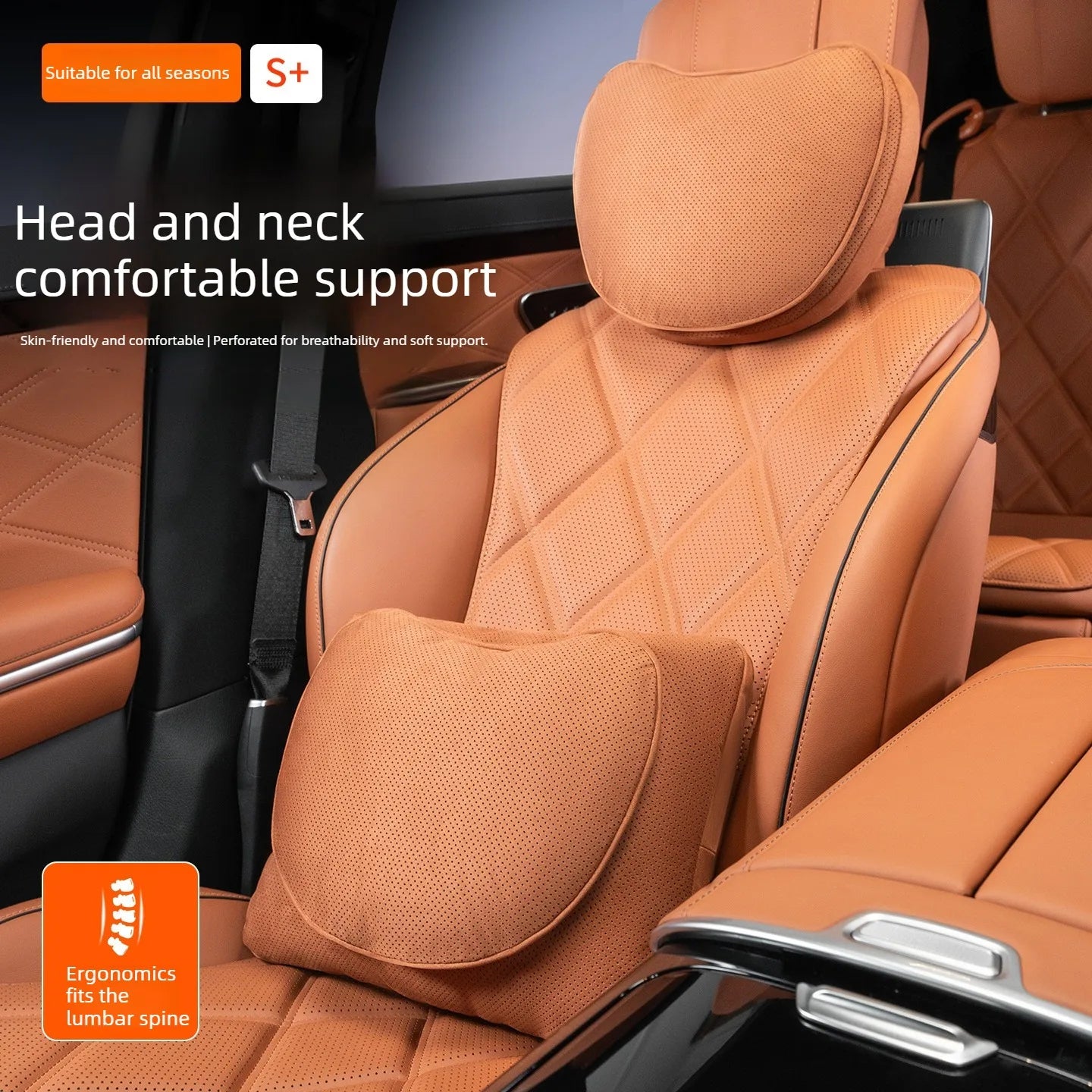 Suede Car Neck and Lumbar Support Set – Universal Ergonomic Headrest & Waist Pillow for Auto Seats - Delicate Leather  
