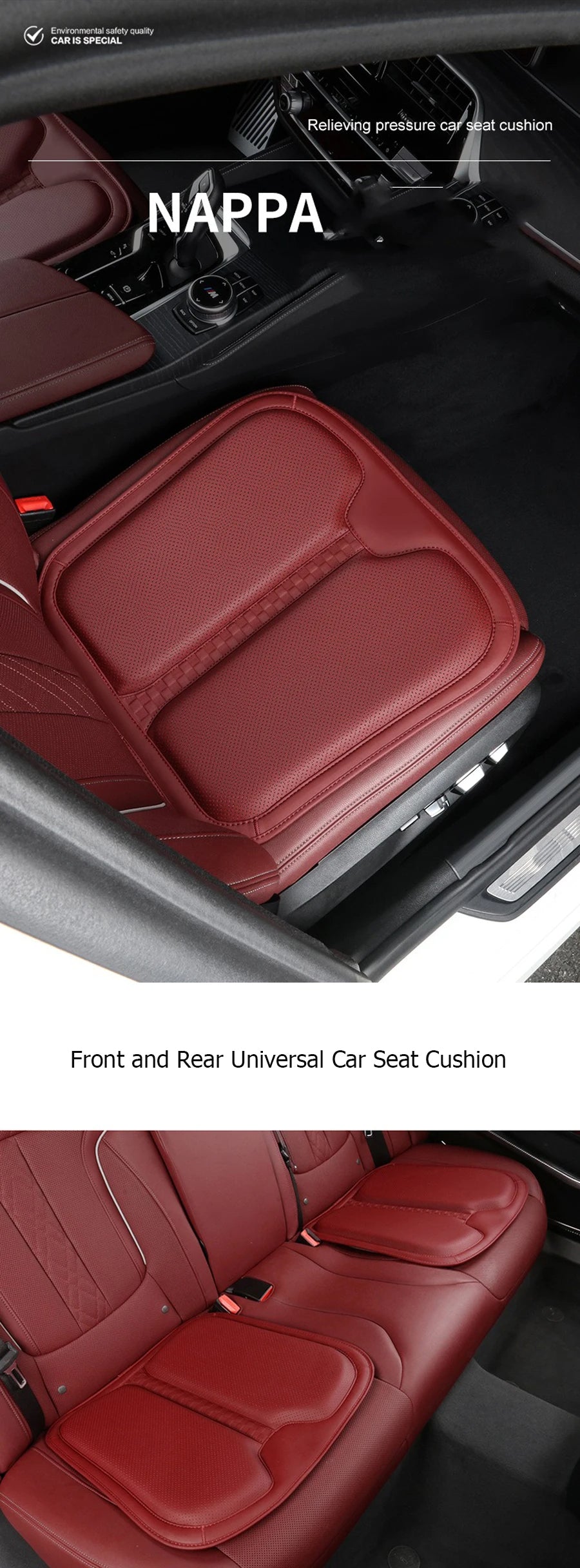 NAPPA Leather Car Seat Cushion Memory Foam, Soft Leather, Seat Booster Cover Protector, Universal Fit for All Vehicles