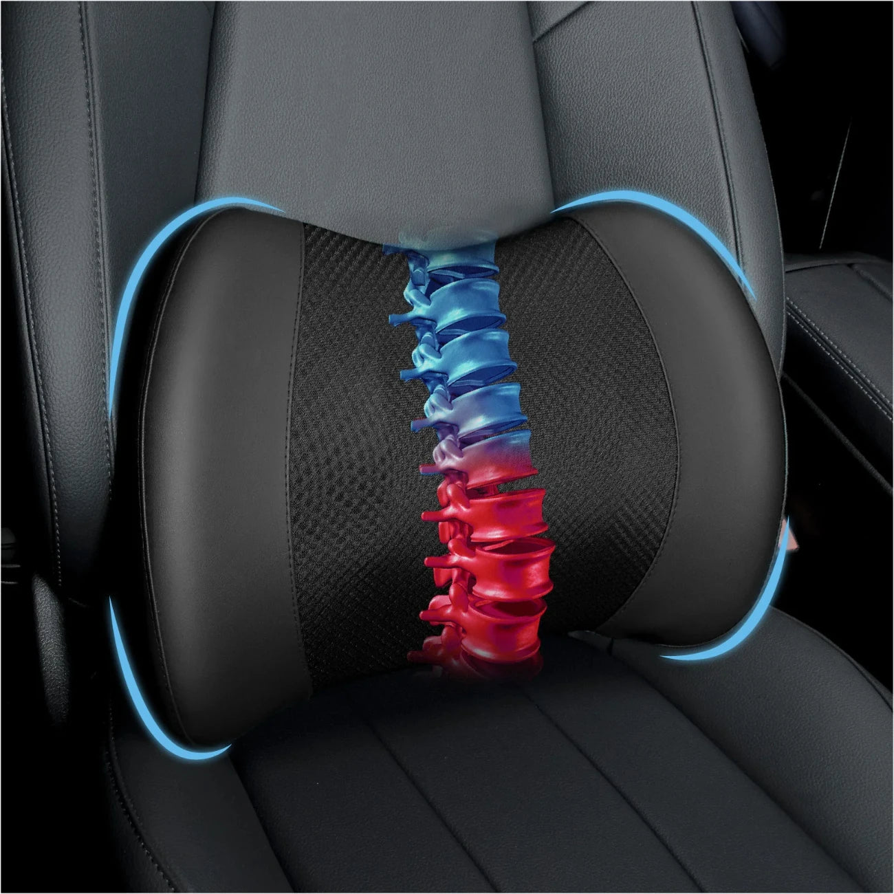Ergonomic Memory Foam Lumbar Support Pillow – Mesh Back Cushion for Car, Office, and Wheelchair - Delicate Leather  