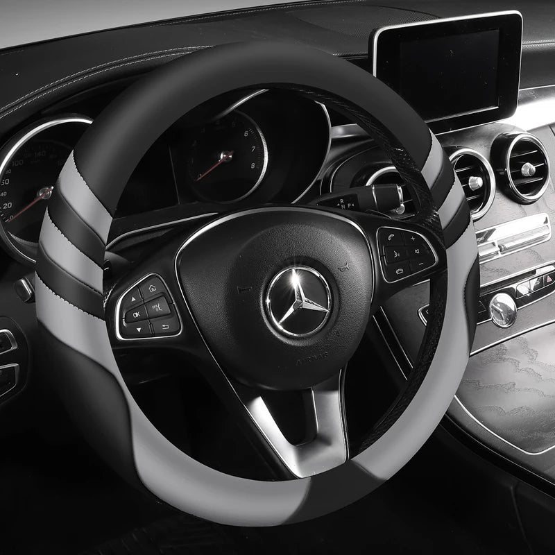 Universal Leather Car Steering Wheel Cover – Durable, Anti-Slip Grip for 14.5"–15" Wheels, Comfortable All-Season Protector - Delicate Leather  