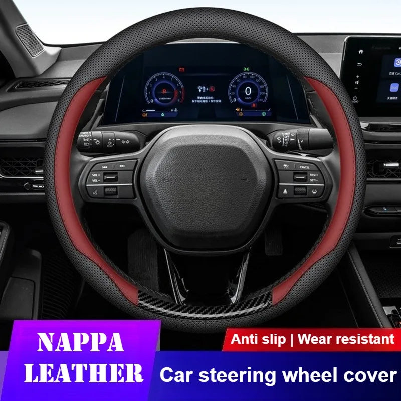 Universal Leather Steering Wheel Cover 38cm O/D Type – Non-Slip Breathable Car Interior Accessory - Delicate Leather  