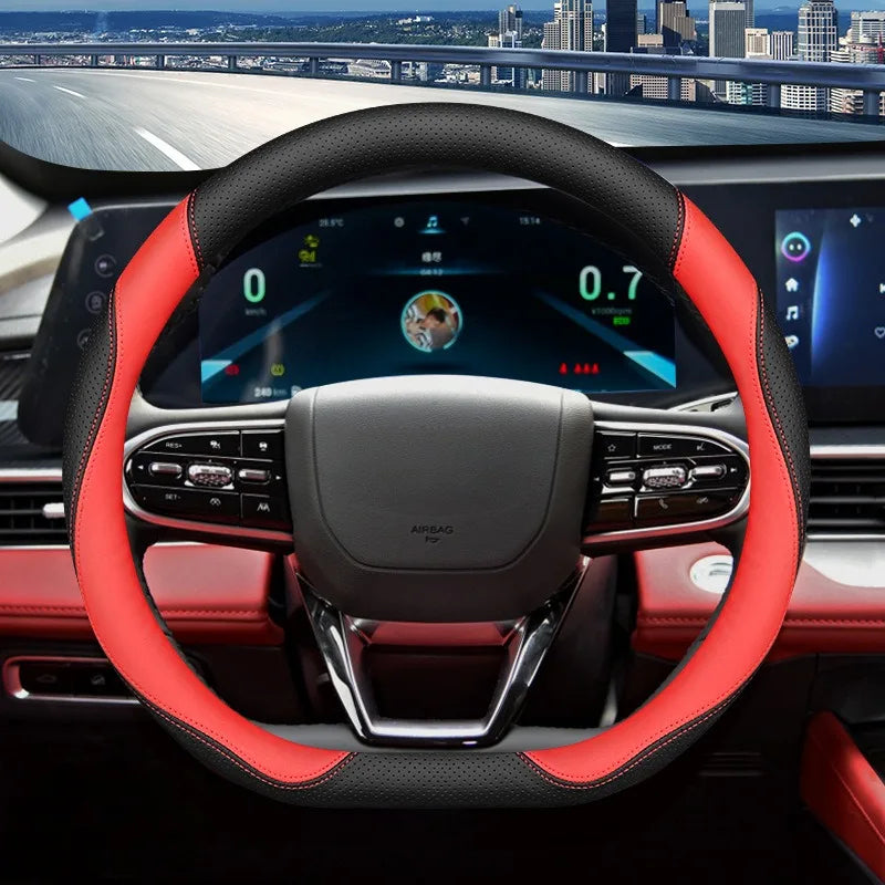 Nappa Leather Steering Wheel Cover – Universal 37–38cm Non-Slip Car Interior Accessory - Delicate Leather  