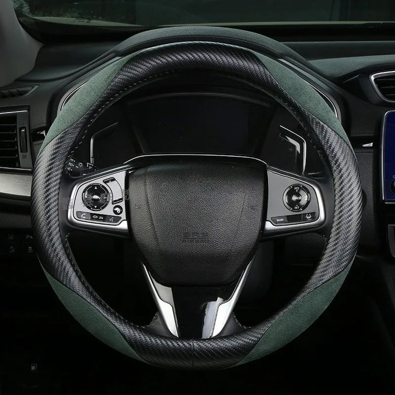 Carbon Fiber Style Steering Wheel Cover – Anti-Slip Universal Grip Interior Accessory - Delicate Leather  
