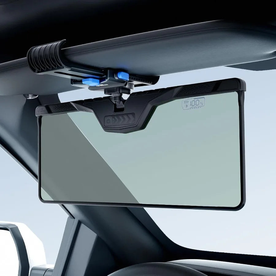 Smart Auto-Polarized Car Sun Visor with Auto-Dimming LCD Screen – Dual Light Sensors, Solar Rechargeable Anti-Glare Visor - Delicate Leather  