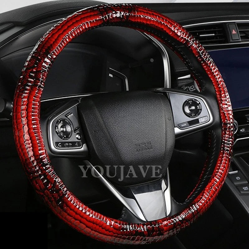 3D Crocodile Texture PU Leather Steering Wheel Cover – Universal 38CM, Anti-Slip, All-Season - Delicate Leather  