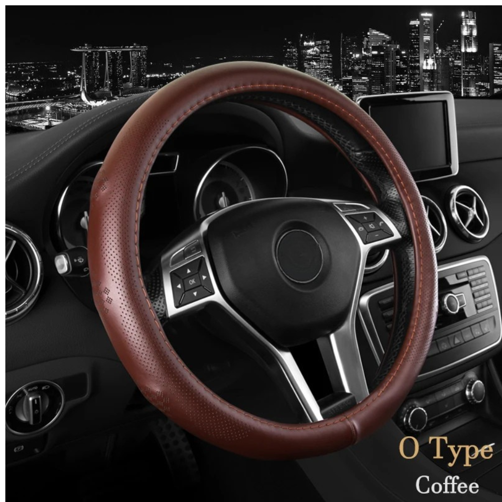Breathable Leather Car Steering Wheel Cover – Universal 38CM, D/O Shape, Anti-Slip - Delicate Leather  