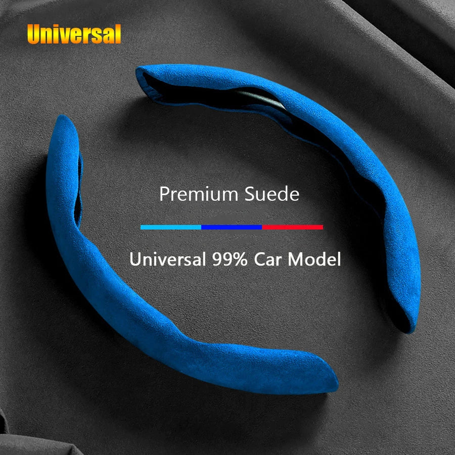 38cm Suede Steering Wheel Booster Cover – Non-Slip Universal Car Steering Protector, Brown (2-Pack) - Delicate Leather  