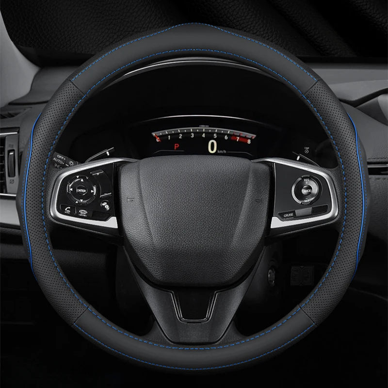 Top Layer Leather Steering Wheel Cover - Universal Fit for 37-38cm Outer Diameter - Luxurious Car Interior Accessories - Delicate Leather  