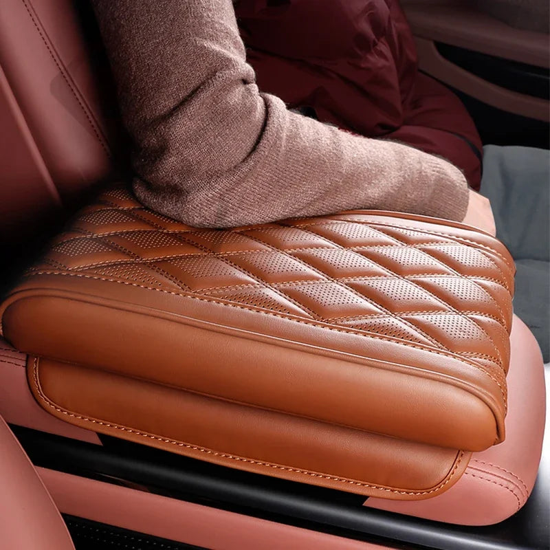 Universal Car Armrest Box Pad – Premium Leather Console Cushion with Memory Foam, Pink Car Interior Accessory - Delicate Leather  