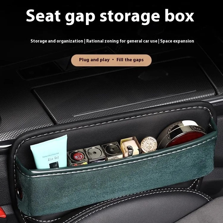Universal Car Seat Gap Storage Box – Leather & Suede Center Seat Crevice Organizer - Delicate Leather  