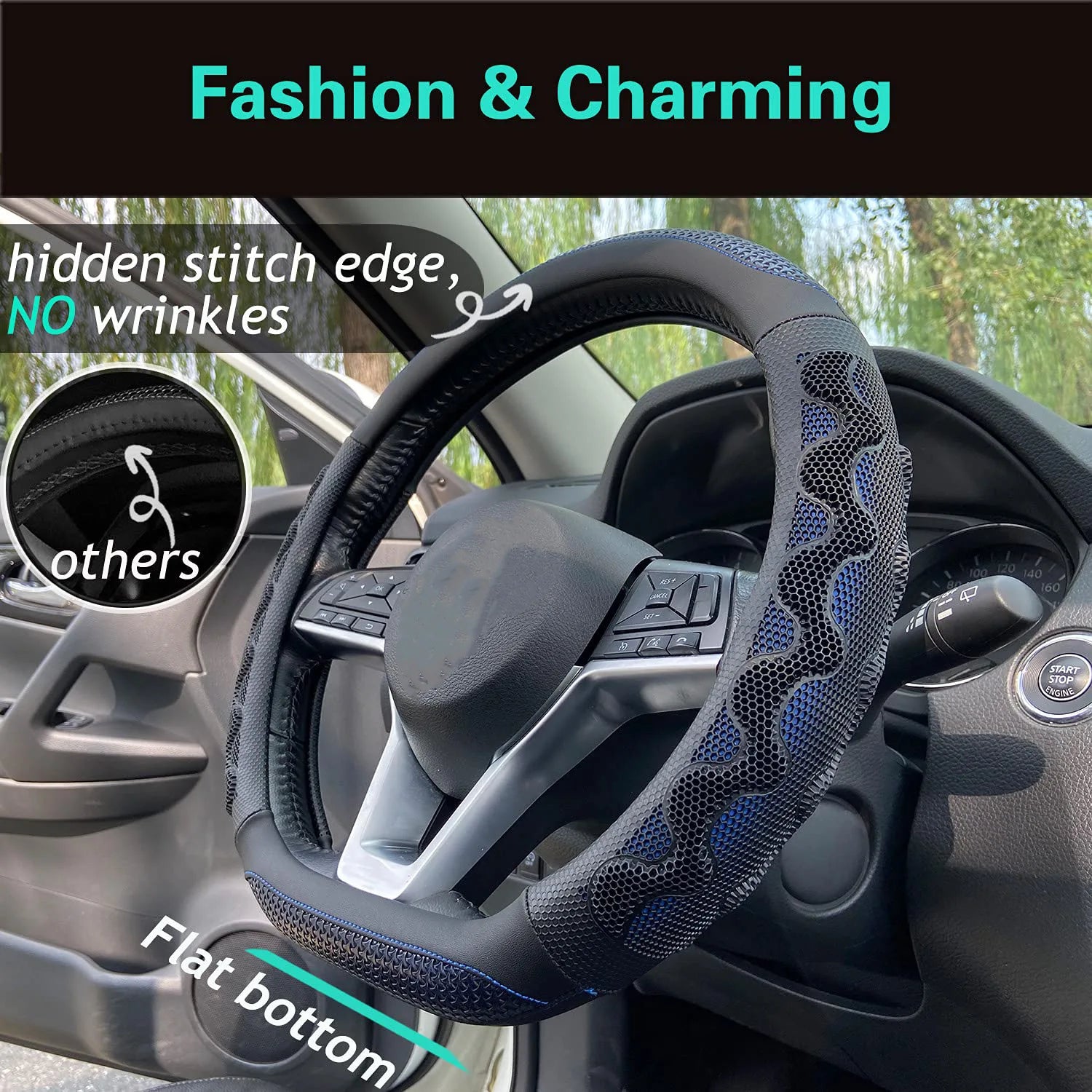 38cm Universal Steering Wheel Cover – 3D Honeycomb Anti-Slip Design, Fits 14.5–15 Inch Car Steering Wheels - Delicate Leather  