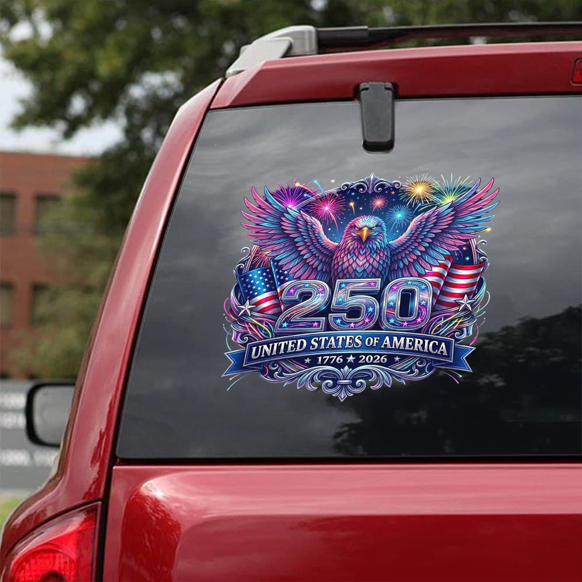 250 Years Anniversary Eagle & Fireworks Decal – Patriotic Vinyl Sticker 02 - Delicate Leather  
