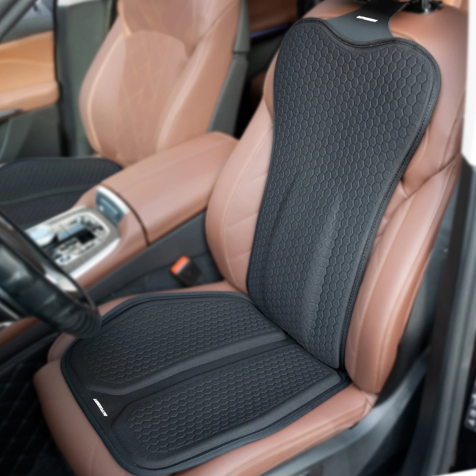 Gel Car Seat Cushion with Lumbar Support – Breathable Backrest Pillow for Drivers and Office Chairs - Delicate Leather  