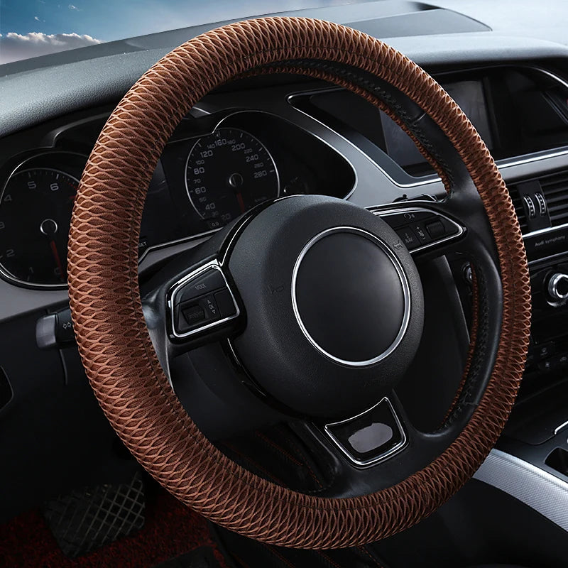 Ice Silk Steering Wheel Cover – Breathable Anti-Slip 38cm Universal Fit - Delicate Leather  