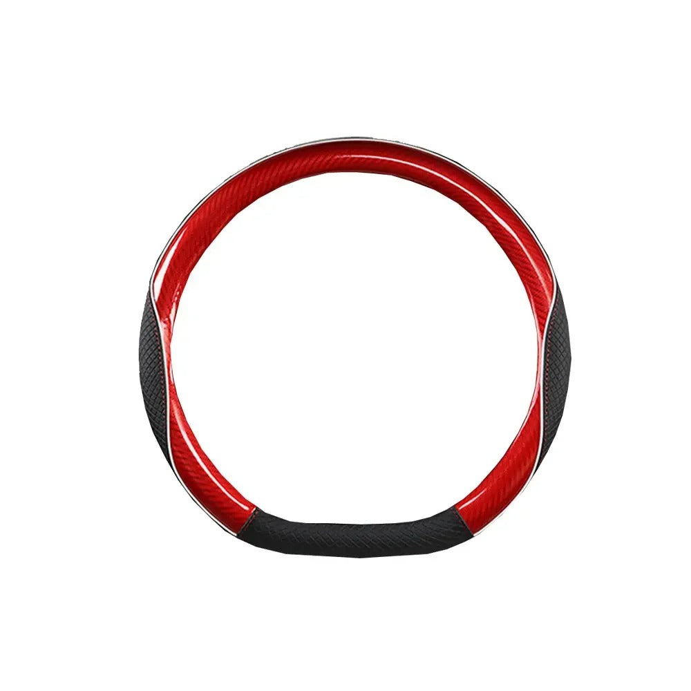 Carbon Fiber Microfiber Leather Steering Wheel Cover – Universal 37–38CM Non-Slip Grip - Delicate Leather