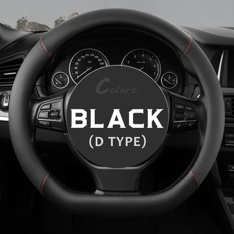 Universal 38CM PU Leather Steering Wheel Cover – Breathable Microfiber Design, 15-Inch Fit - Delicate Leather  