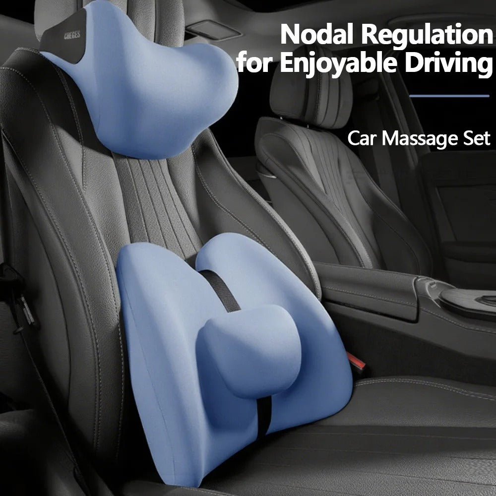Car Headrest & Lumbar Cushion Set – Memory Foam Neck Pillow and Waist Pad - Delicate Leather