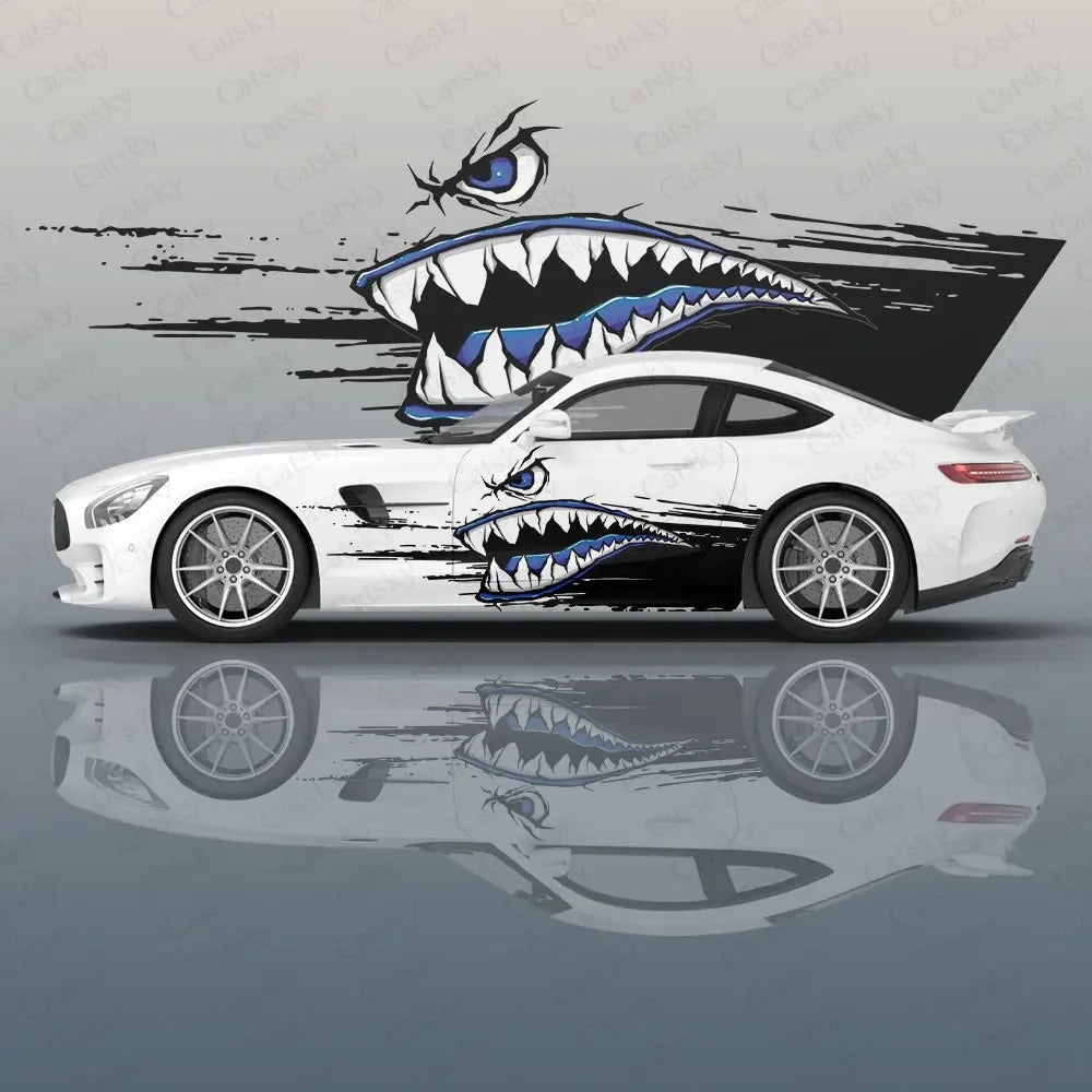 Shark Tooth Car Side Vinyl Decal – Racing Style Exterior Graphic Sticker