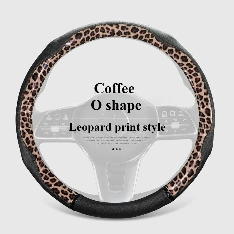 Wood Grain Leather Steering Wheel Cover – Universal 38CM Anti-Slip O/D Shape Grip - Delicate Leather