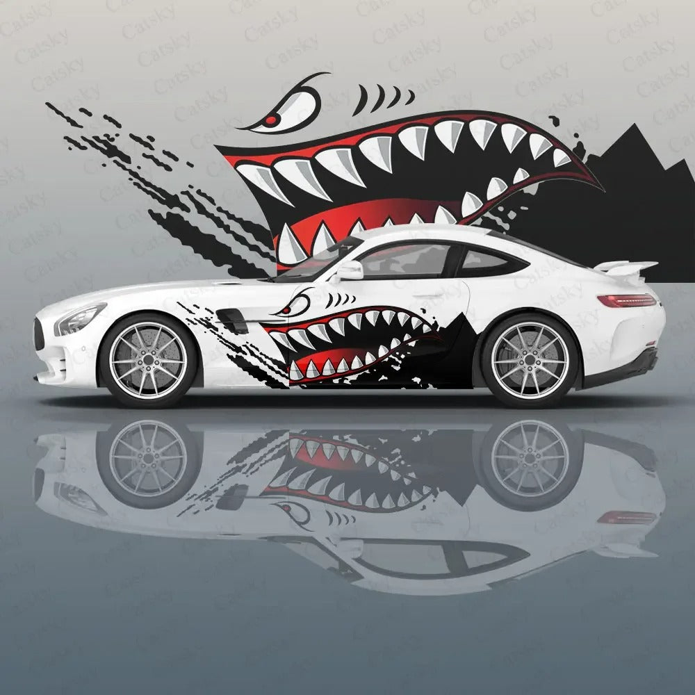 Shark Tooth Car Side Vinyl Decal – Racing Style Exterior Graphic Sticker