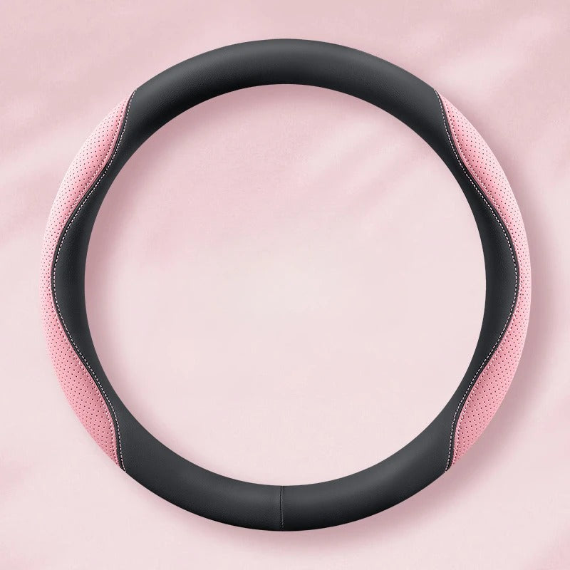 PU Leather & Mesh Car Steering Wheel Cover – Comfortable, Breathable, All-Season Grip - Delicate Leather  