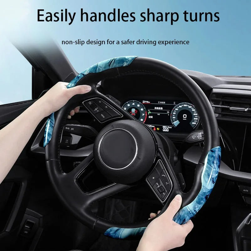 Broken Ice Pattern Steering Wheel Cover 38cm – Universal Ultra-Thin Breathable Non-Slip Car Steering Wheel Protector - Delicate Leather