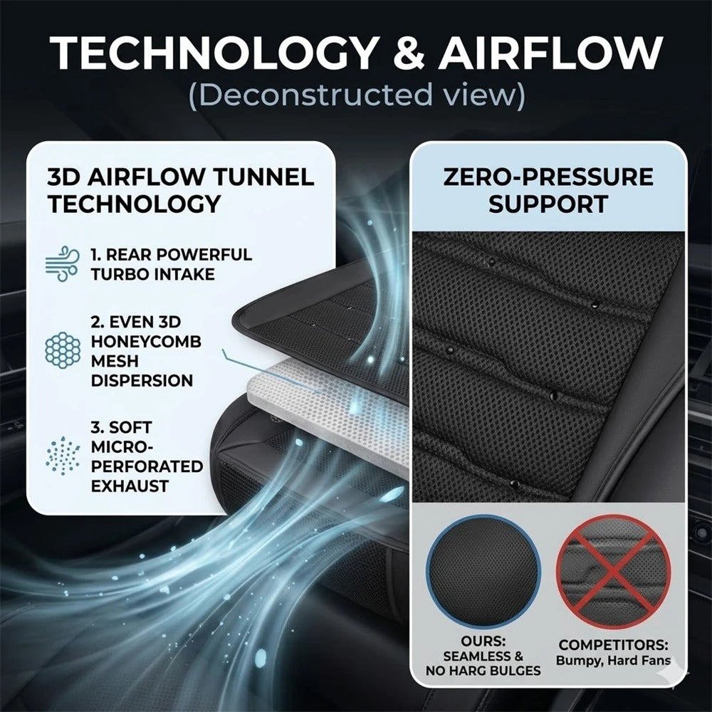 12V Ventilated Car Seat Cushion – Smart Auto Start/Stop Cooling Seat Cover - Delicate Leather