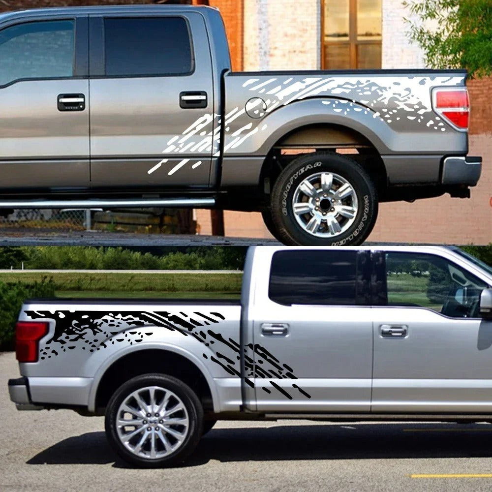 Pickup Truck Side Bed Mud Splash Decal Kit – PVC Vinyl Exterior Stickers - Delicate Leather