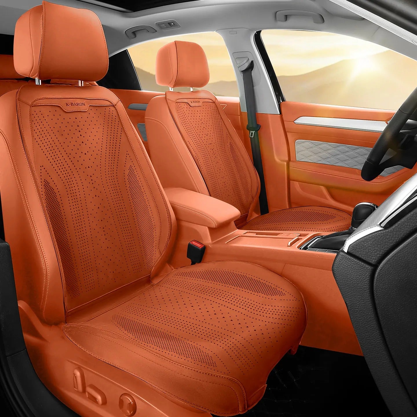 Universal Perforated Suede Car Seat Covers Full Set – Breathable Artificial Leather Seat Covers for Cars & SUVs, Four Seasons - Delicate Leather