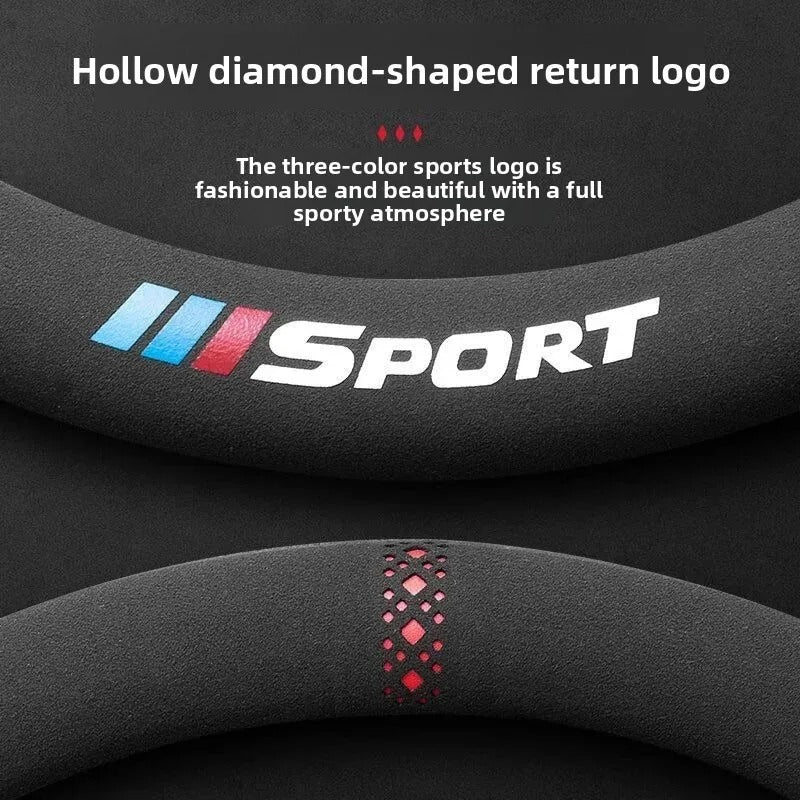 Suede Steering Wheel Cover – Universal 38cm Non-Slip Breathable Grip for Cars and SUVs - Delicate Leather  