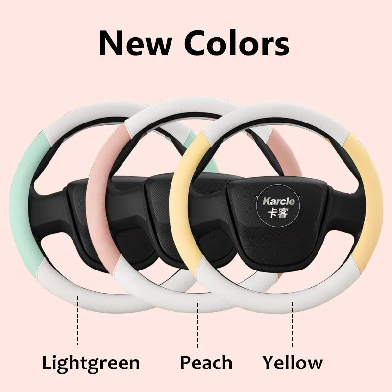 Universal 38CM PU Leather Steering Wheel Cover – Breathable Microfiber Design, 15-Inch Fit - Delicate Leather  