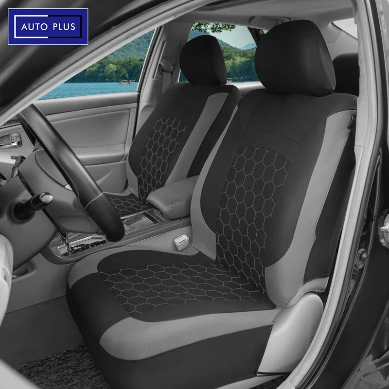 Universal Racing Car Seat Covers Set – Polyester Hexagon Embroidery with Sponge Padding (4 PCS) - Delicate Leather