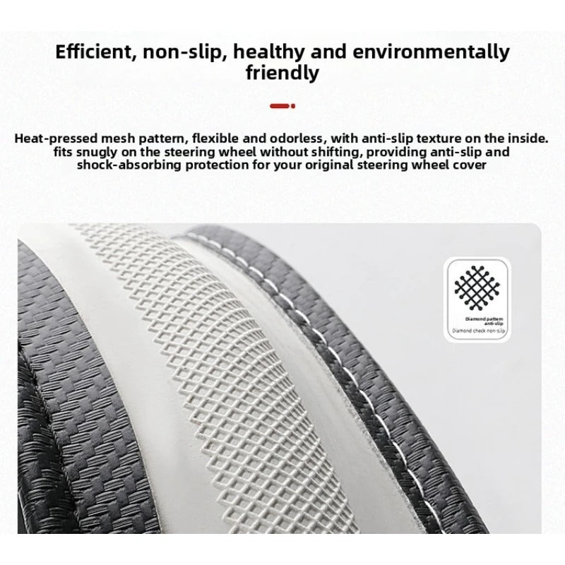 O/D Shape Carbon Fiber Leather Steering Wheel Cover – Universal 37–38cm Anti-Slip Grip - Delicate Leather