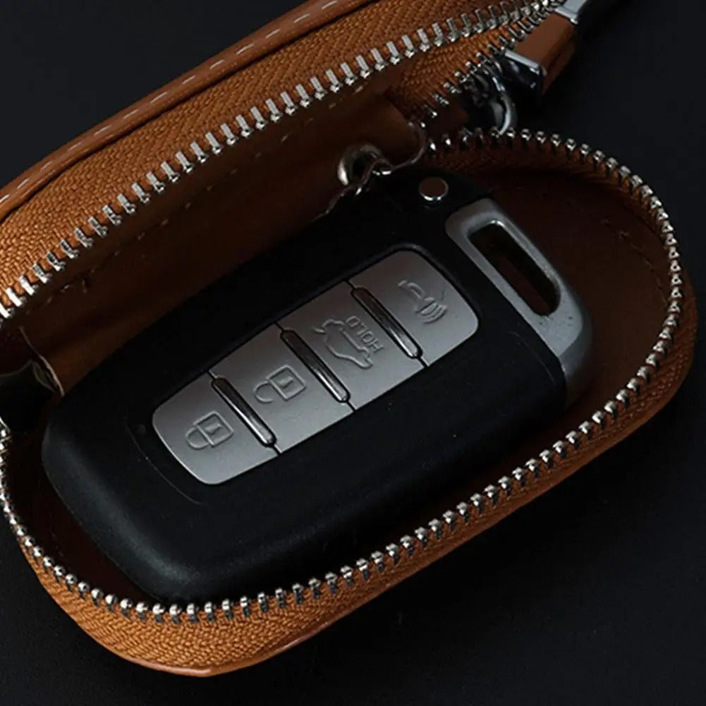 Leather Key Holder Organizer with Zipper – Universal Key Case Wallet for Car Keys, House Keys, and Accessories - Delicate Leather  