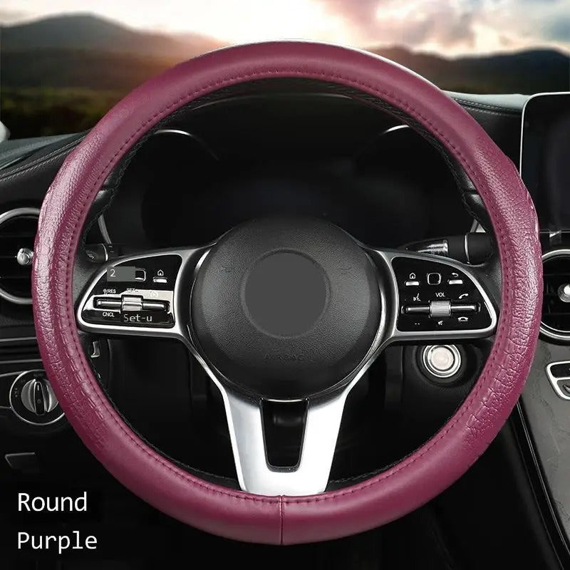Crocodile Grain Genuine Leather Steering Wheel Cover – Textured Non-Slip Universal Fit 38 cm, Luxury Car Interior Accessory - Delicate Leather  