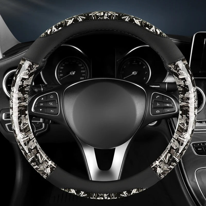 Carbon Fiber & Leather Steering Wheel Cover – 38CM Non-Slip Sport Grip O/D Shape - Delicate Leather