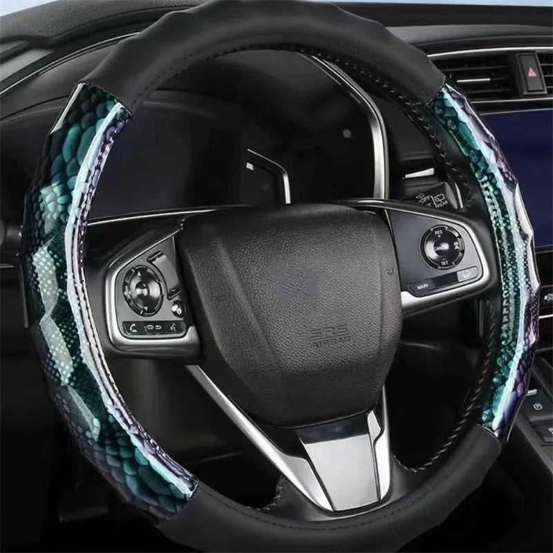 Faux Leather Steering Wheel Cover – Ultra-Thin Breathable Non-Slip Round Protector, Universal 37–39 cm for All Seasons - Delicate Leather  